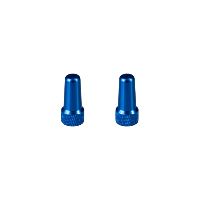 Modré hliníkové čepičky pro galuskový (PRESTA) ventilek - sada 2 ks, hmotnost 1 ks čepičky: 0,8 g, baleno v sáčku