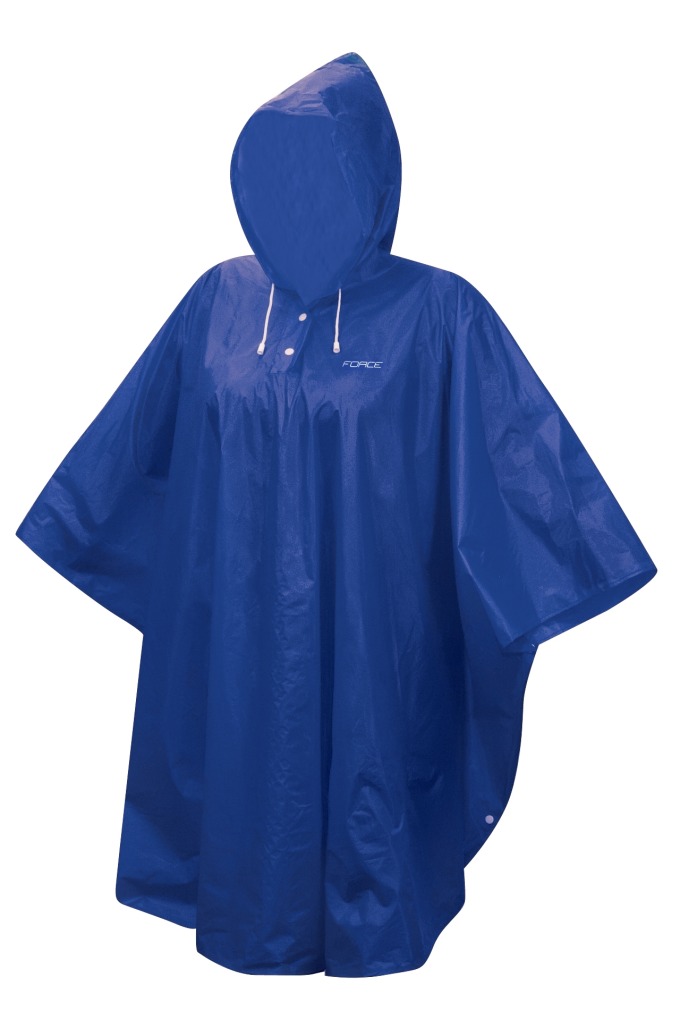 Modré nepromokavé pláštěnka pončo s kapucí, vhodné pro výšku 160 - 200 cm, materiál 100% PVC, oválný tvar s rozměry 125 cm x 200 cm a čtyřmi cvoky