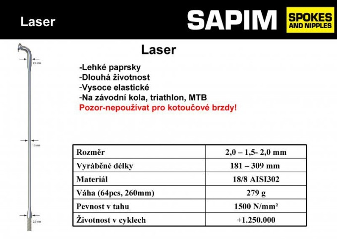 Nerezový drát Sapim Laser černý, zeslabovaný vyrobený z nerezové oceli, rozměry: 2,0 - 1,5 - 2,0 mm, barva černá