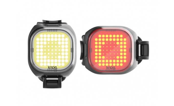 Sada světel Knog Blinder mini twinpack - Square s výkonem 50 / 30 lumenů a unikátními vzory pro maximální viditelnost a bezpečnost