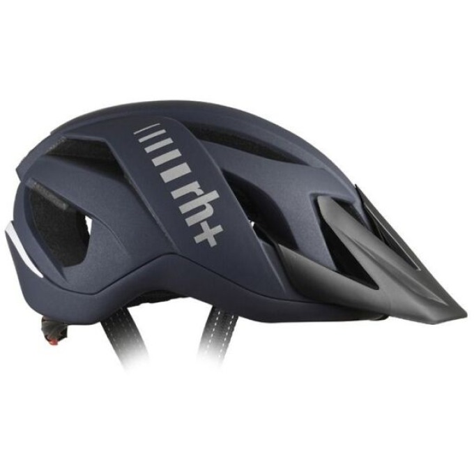 Tmavě modrá cyklistická helma s 3in1 systémem od RH+ s odnímatelnými štítky pro různé potřeby a styly jízdy