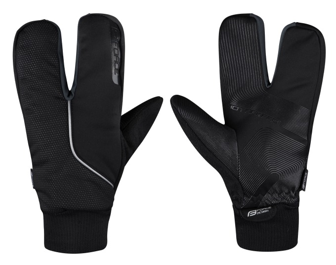 Zimní cyklistické rukavice s extra zateplením, dělené na 3 prsty s protiskluznou úpravou a reflexními prvky pro teploty -5 °C až +5 °C