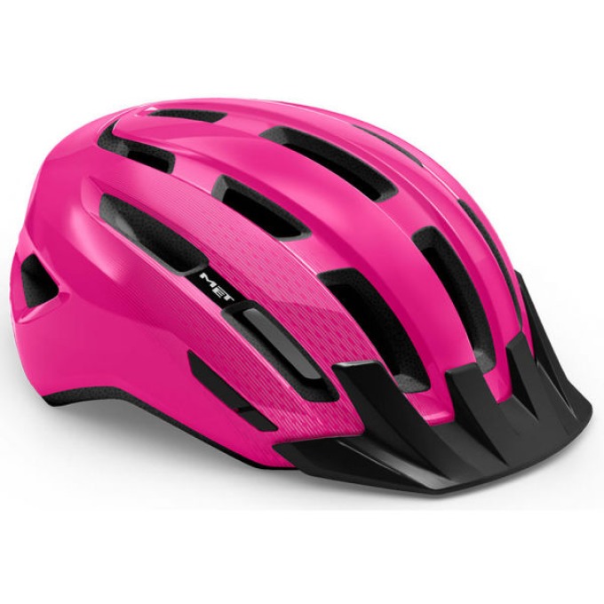 Růžová univerzální helma na kolo s oddělávacím štítkem pro dvojí využití a skvělé sedění na hlavě