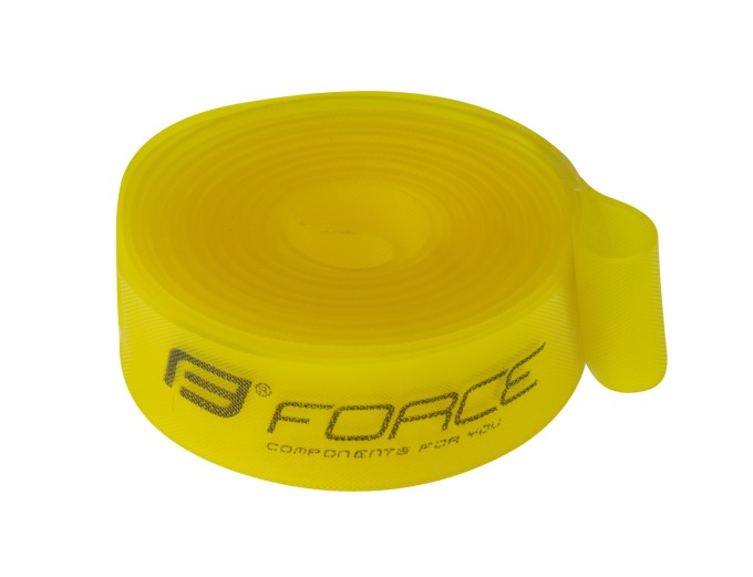Žlutá vložka do ráfku pro kola s šířkou 15 mm od značky FORCE, vyrobená z pružného PVC materiálu