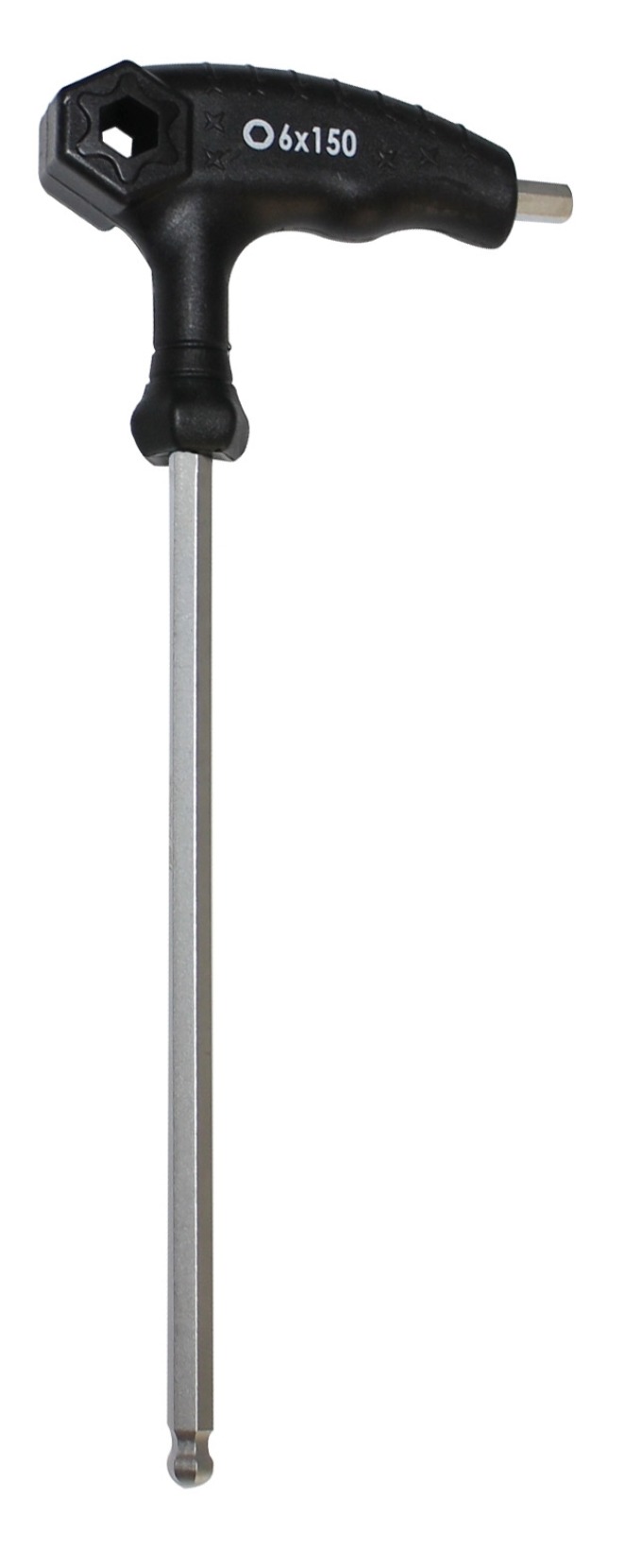 Dvoustranný inbusový klíč 6 mm s kuličkou a ergonomicky tvarovanou rukojetí ve tvaru T, celková délka 215 x 85 mm, materiál chrom-vanadiová ocel a plast, hmotnost 88 g, baleno v sáčku, určeno k PROFI použití