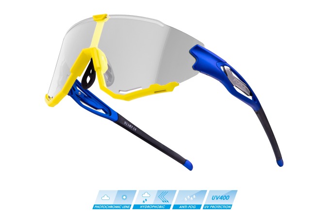 Fotochromatické cyklistické brýle s pevnou a pružnou grilamidovou obroučkou a fotochromatickými polykarbonátovými sklami