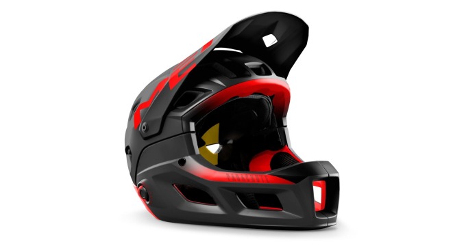 Špičková full-face helma pro MTB s odnímatelným chráničem čelisti a revolučním magnetickým systémem pro přeměnu na plně otevřenou helmu, překračující limity vychýlení ASTM o 40% až 50%