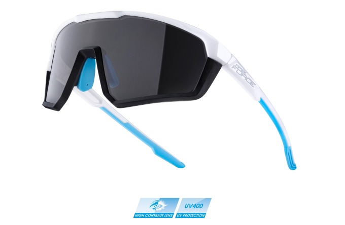 Bílo-šedé cyklistické brýle s pevnou a pružnou grilamidovou obroučkou, polykarbonátovými kontrastními skly a anti-scratch úpravou