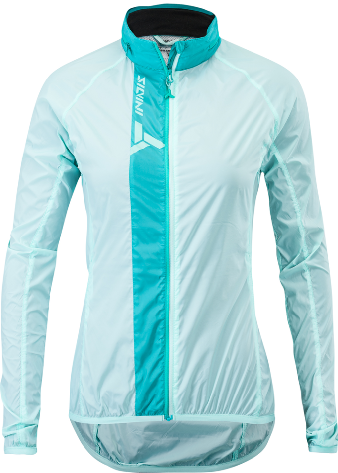Lehká bunda pro cyklistky v barvě turquoise ocean s větruvzdorným a lehkým materiálem, dlouhým zipem a možností sbalení do zadní kapsy