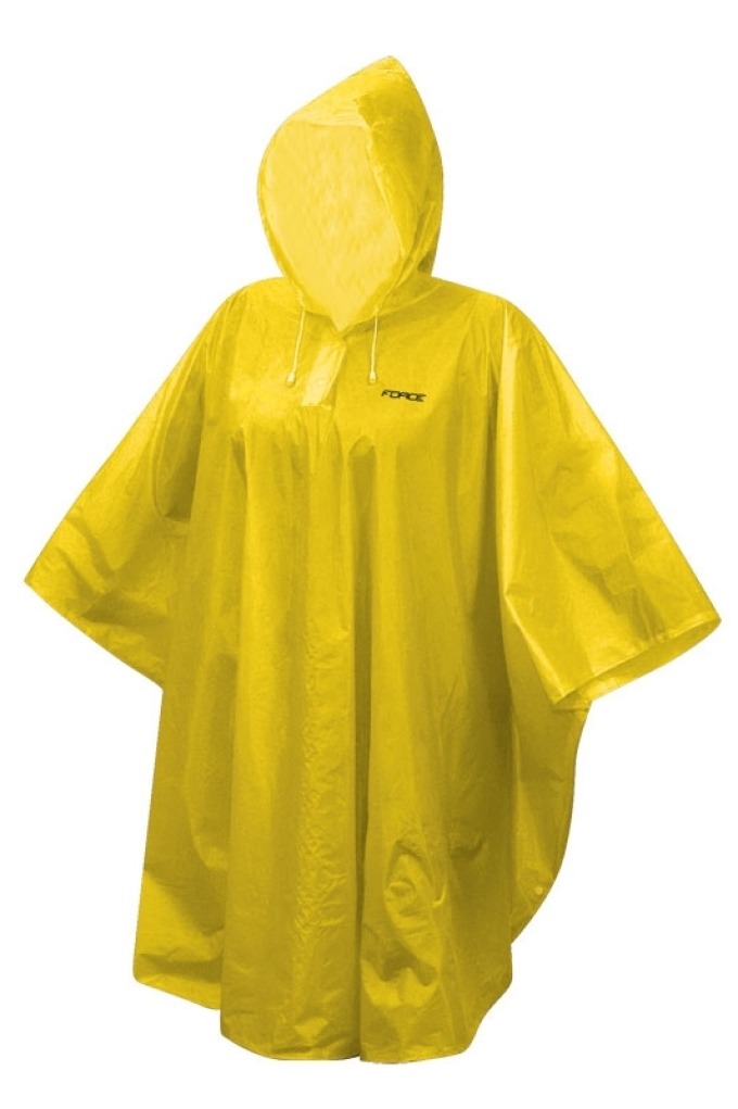 Žlutá pláštěnka s kapucí pro výšku postavy 120-160 cm, šířka v ramenou 100 cm, délka ve středu 75 cm, s 2 + 2 cvoky, vyrobená z 100% PVC materiálu