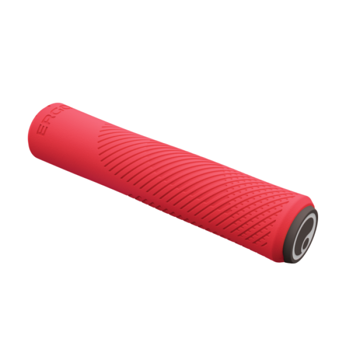 Červené ERGON gripy s laserovým designem pro cross-country jezdce a závodníky, nabízející tlumení nárazů, bezpečný úchop a extrémně nízkou hmotnost