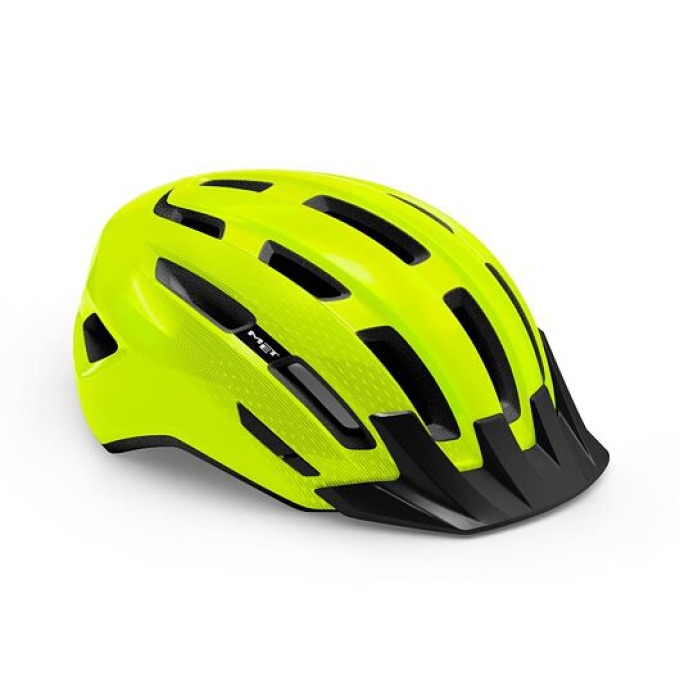 Cyklistická přilba vhodná pro treking, turistiku a e-bike s reflexní žlutou barvou a odnímatelným kšiltem