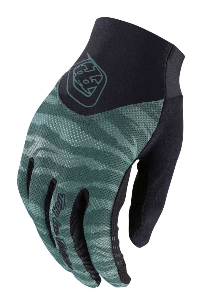 Dámské cyklistické rukavice s tiger steel zeleným designem a silikonovým potiskem pro lepší grip na brzdových pákách