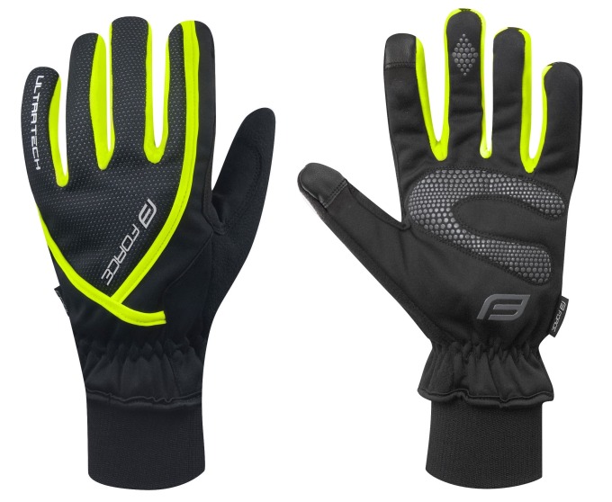 Zimní cyklistické rukavice s fluorescenčními prvky a koženým zpevněním pro lepší úchop a ochranu